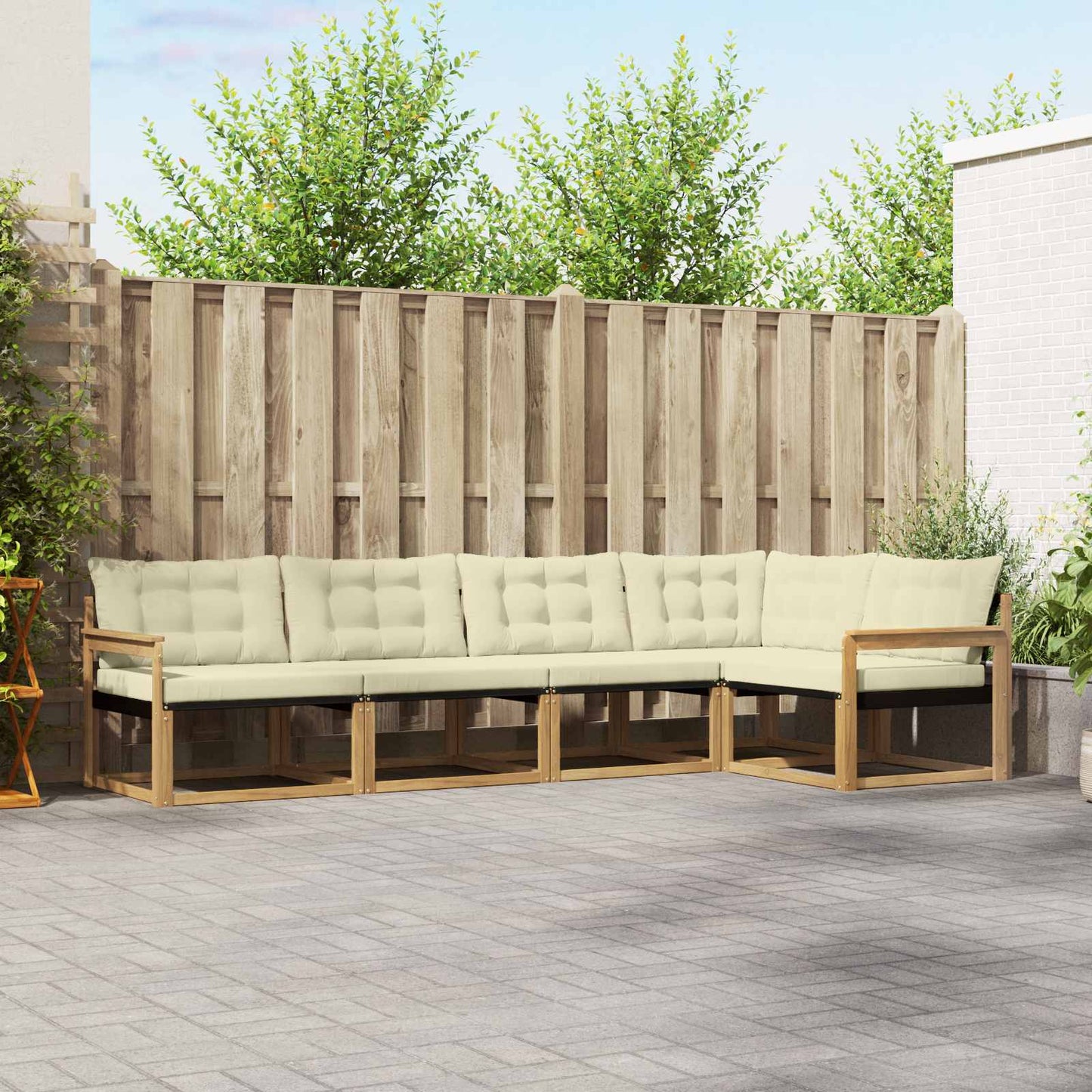 Buiten bankenset met kussen 5 pcs Wit en crèmekleurig is nu te koop bij PeponiXL, paradijselijk wonen!