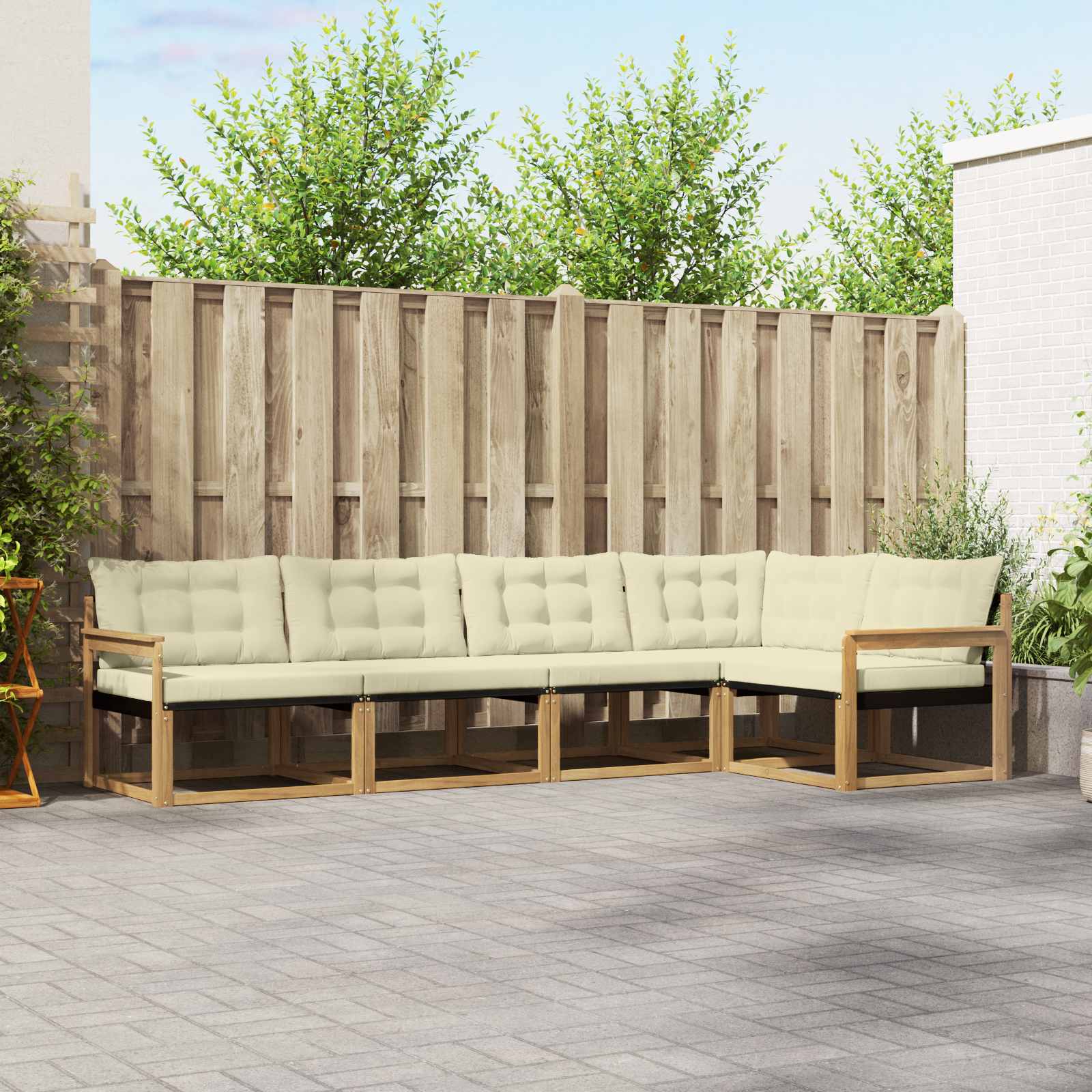 Buiten bankenset met kussen 5 pcs Wit en crèmekleurig is nu te koop bij PeponiXL, paradijselijk wonen!