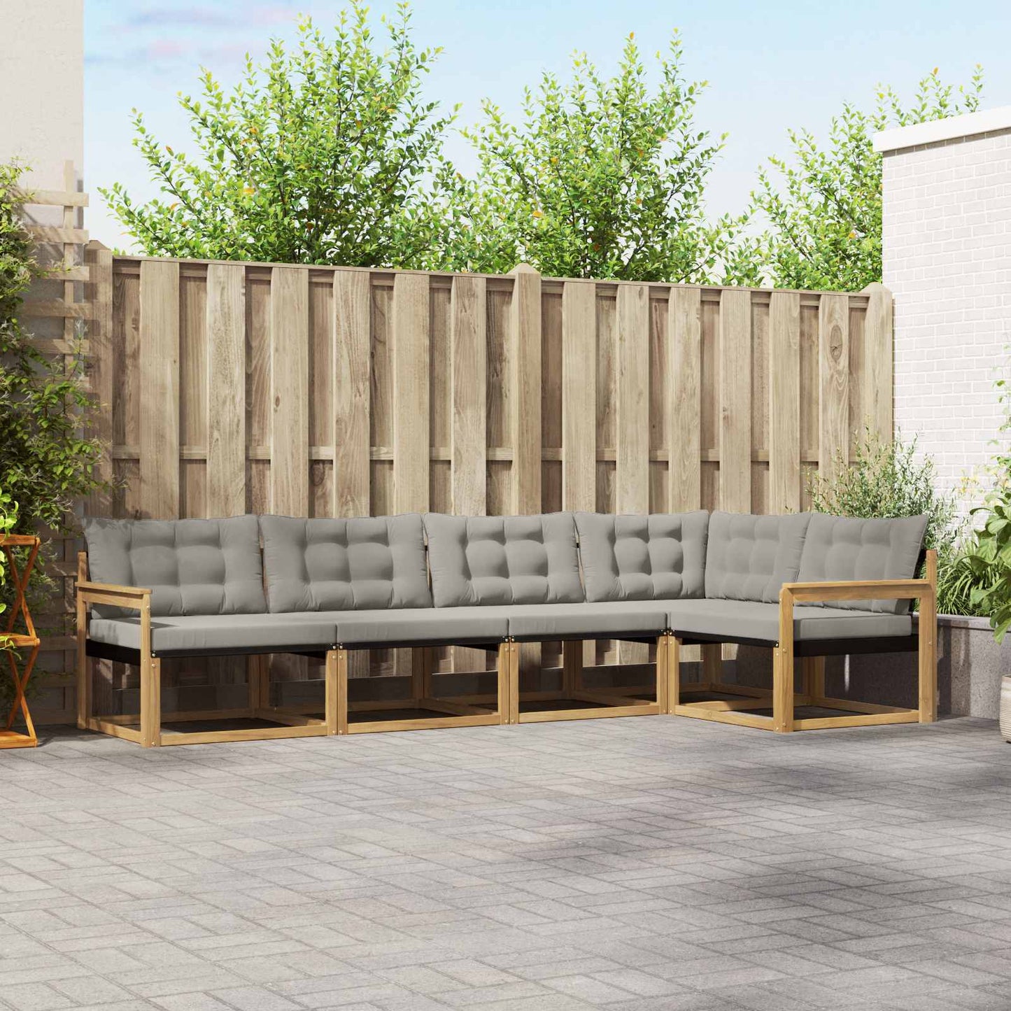 Buiten bankenset met kussen 5 pcs Wit en Lichtgrijs is nu te koop bij PeponiXL, paradijselijk wonen!