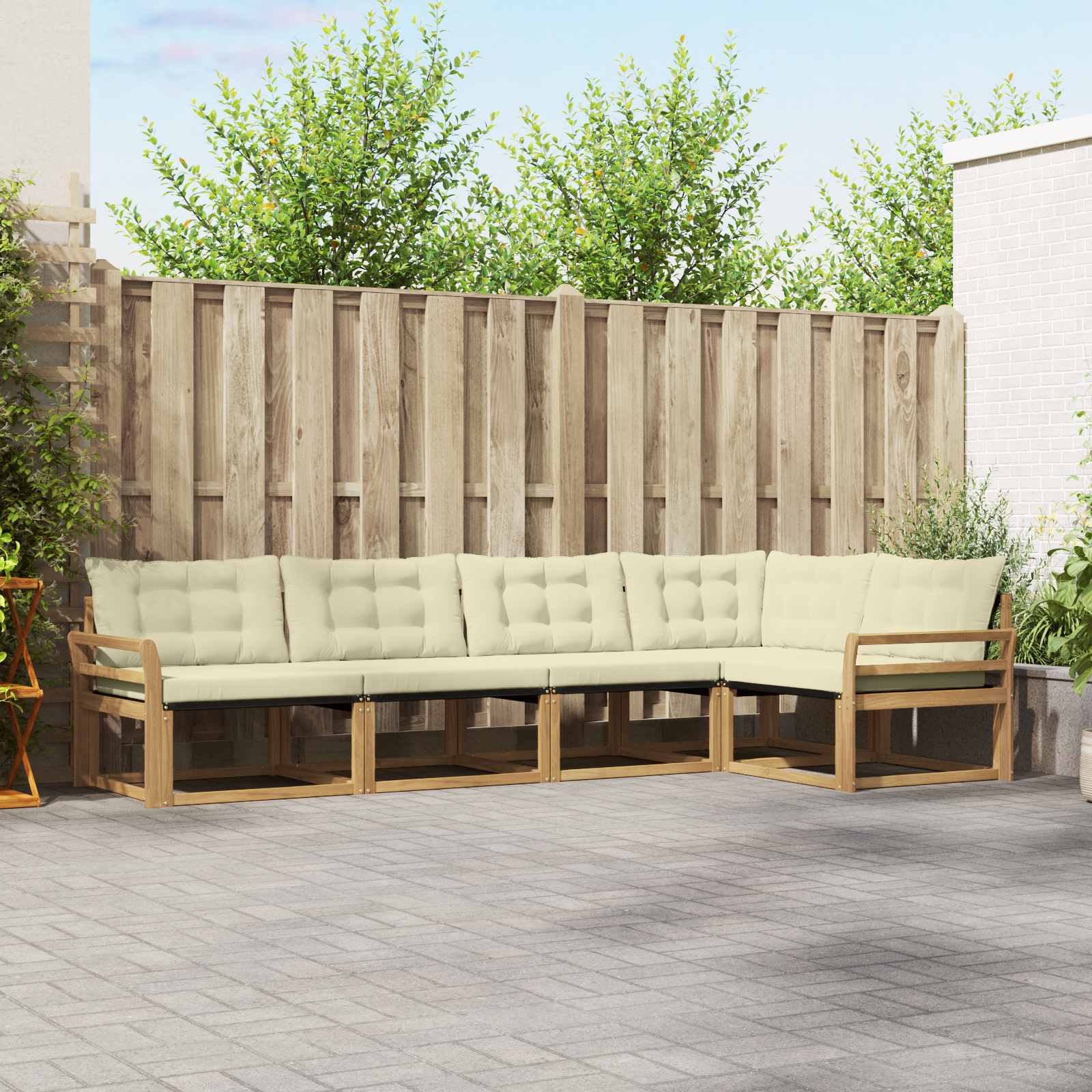 Buiten bankenset met kussen 5 pcs Wit en crèmekleurig is nu te koop bij PeponiXL, paradijselijk wonen!