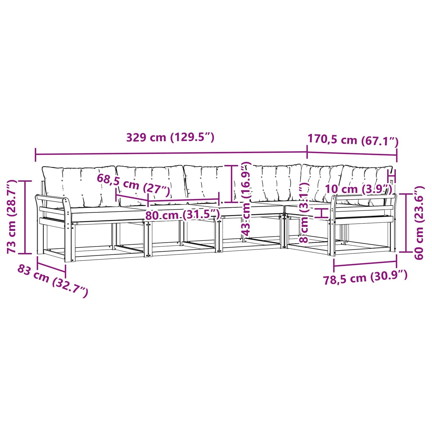 Buiten bankenset met kussen 5 pcs Wit en zwart is nu te koop bij PeponiXL, paradijselijk wonen!