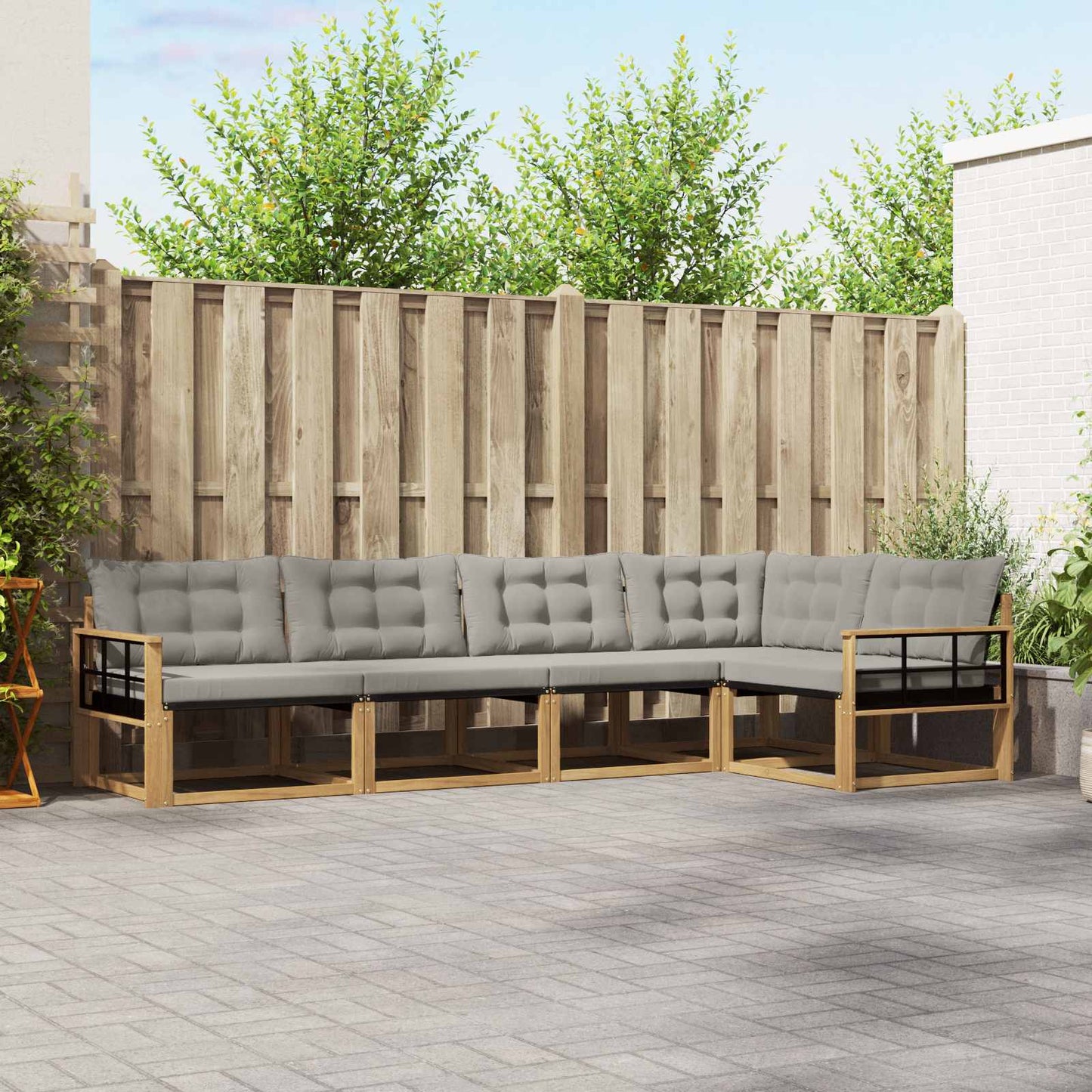Buiten bankenset met kussen 5 pcs Wit en Lichtgrijs is nu te koop bij PeponiXL, paradijselijk wonen!