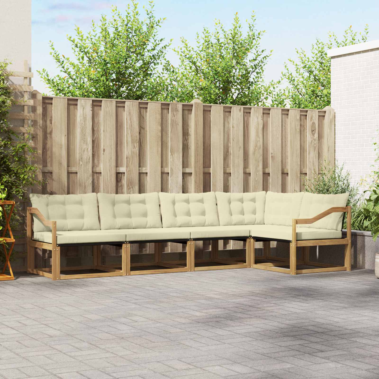 Buiten bankenset met kussen 5 pcs Wit en crèmekleurig is nu te koop bij PeponiXL, paradijselijk wonen!