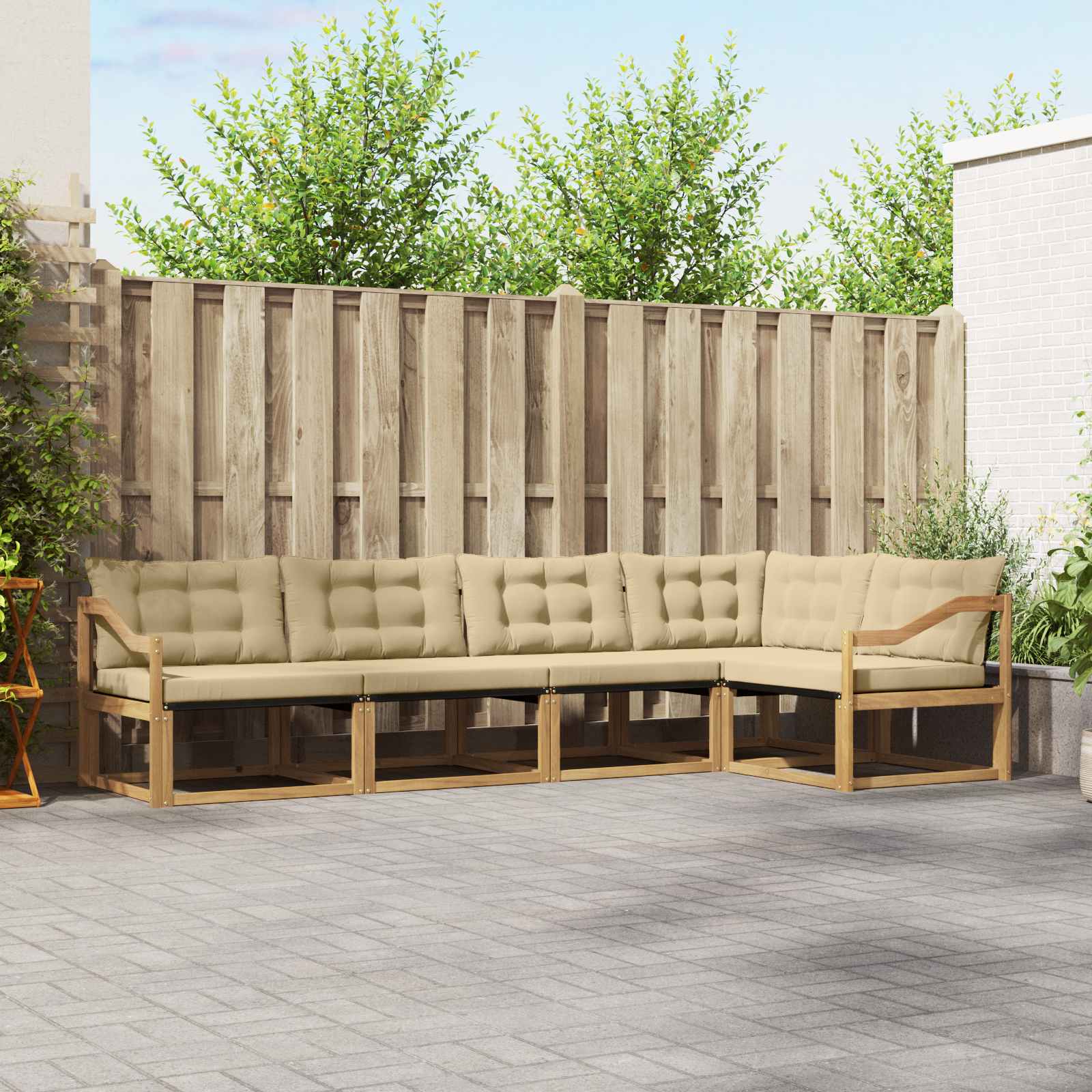 Buiten bankenset met kussen 5 pcs Wit en Beige is nu te koop bij PeponiXL, paradijselijk wonen!