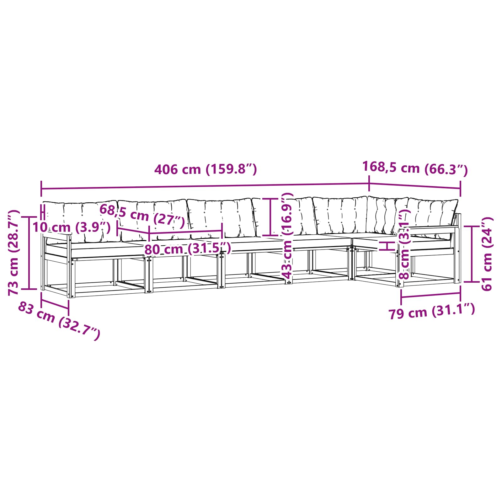 Buiten bankenset met kussen 6 pcs Wit en zwart is nu te koop bij PeponiXL, paradijselijk wonen!