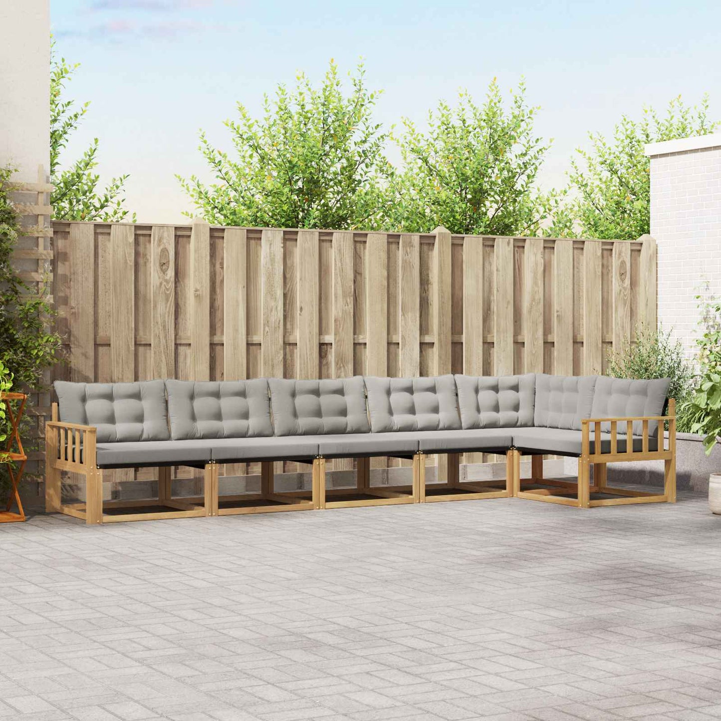 Buiten bankenset met kussen 6 pcs Wit en Lichtgrijs is nu te koop bij PeponiXL, paradijselijk wonen!