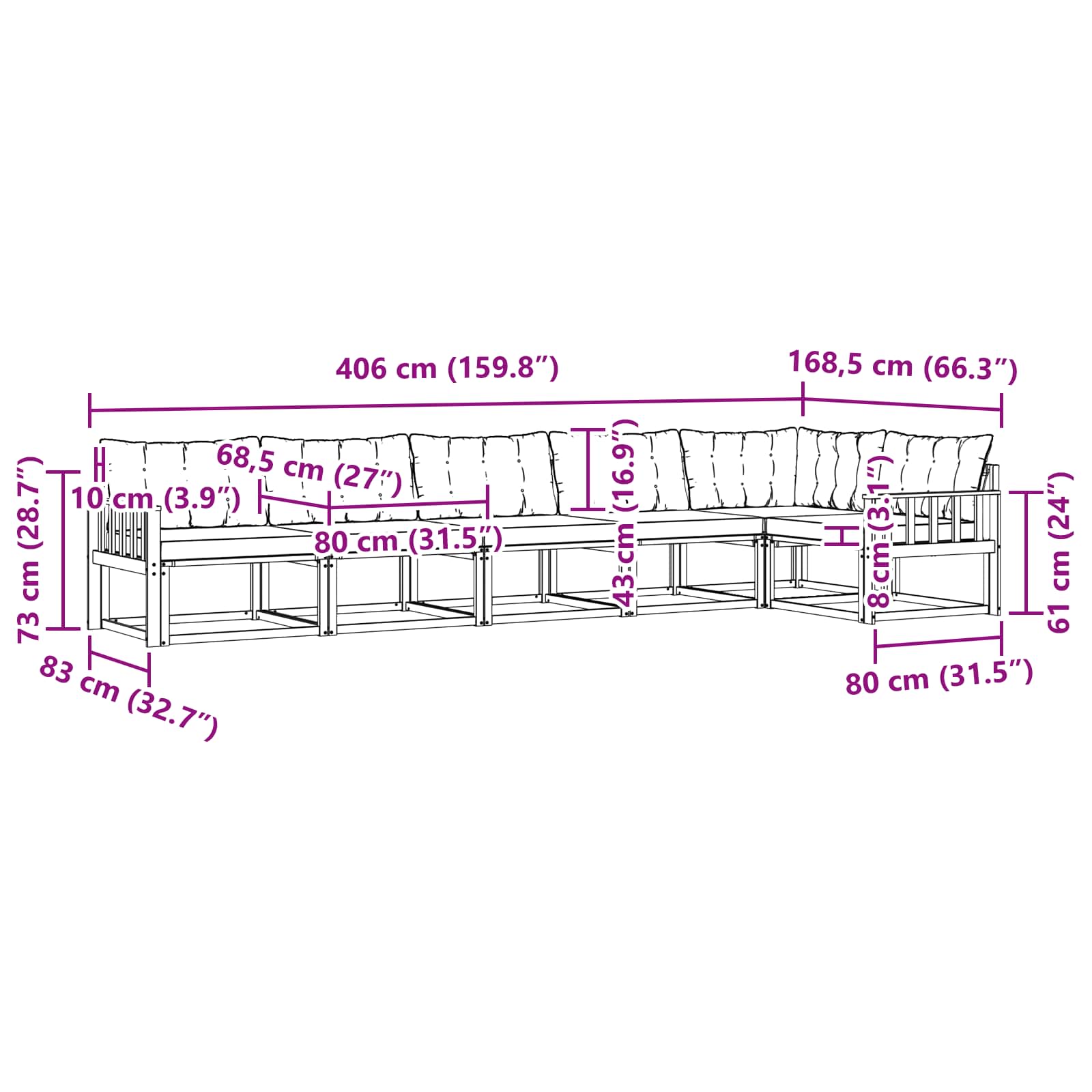 Buiten bankenset met kussen 6 pcs Wit en zwart is nu te koop bij PeponiXL, paradijselijk wonen!