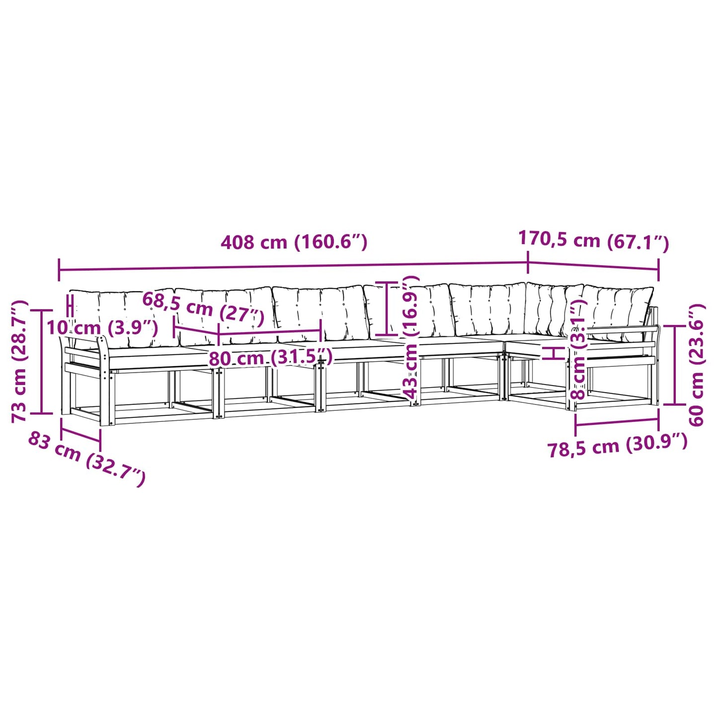 Buiten bankenset met kussen 6 pcs Wit en crèmekleurig is nu te koop bij PeponiXL, paradijselijk wonen!