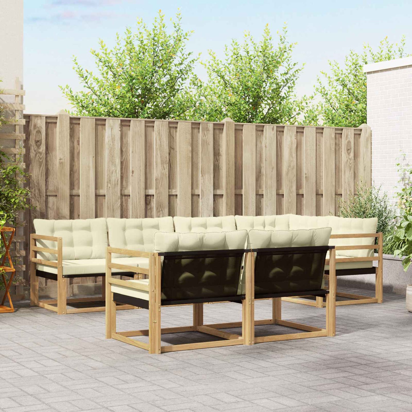 Buiten bankenset met kussen 7 pcs Wit en crèmekleurig is nu te koop bij PeponiXL, paradijselijk wonen!