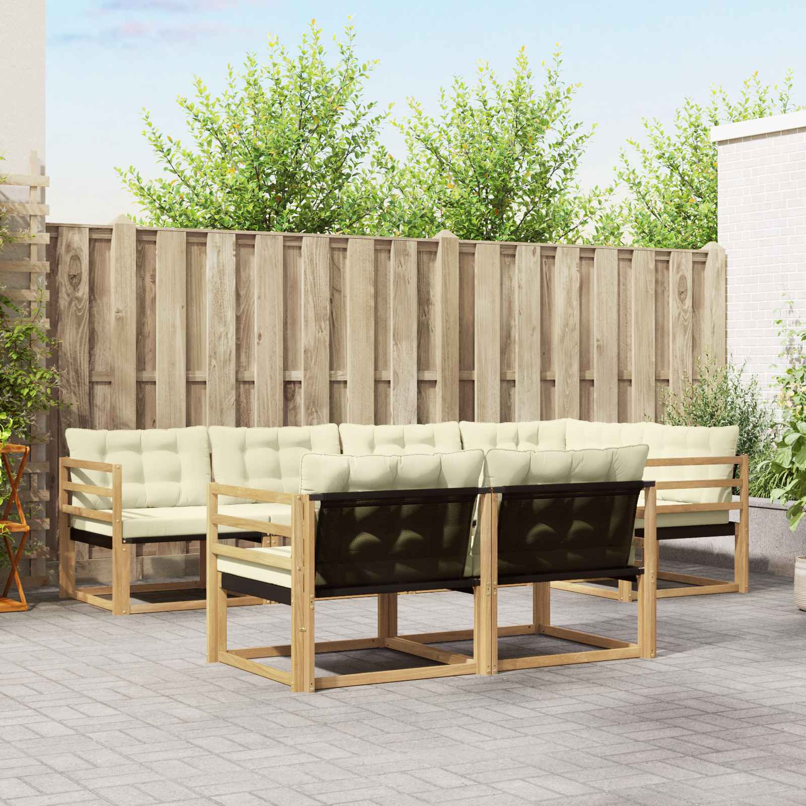 Buiten bankenset met kussen 7 pcs Wit en crèmekleurig is nu te koop bij PeponiXL, paradijselijk wonen!