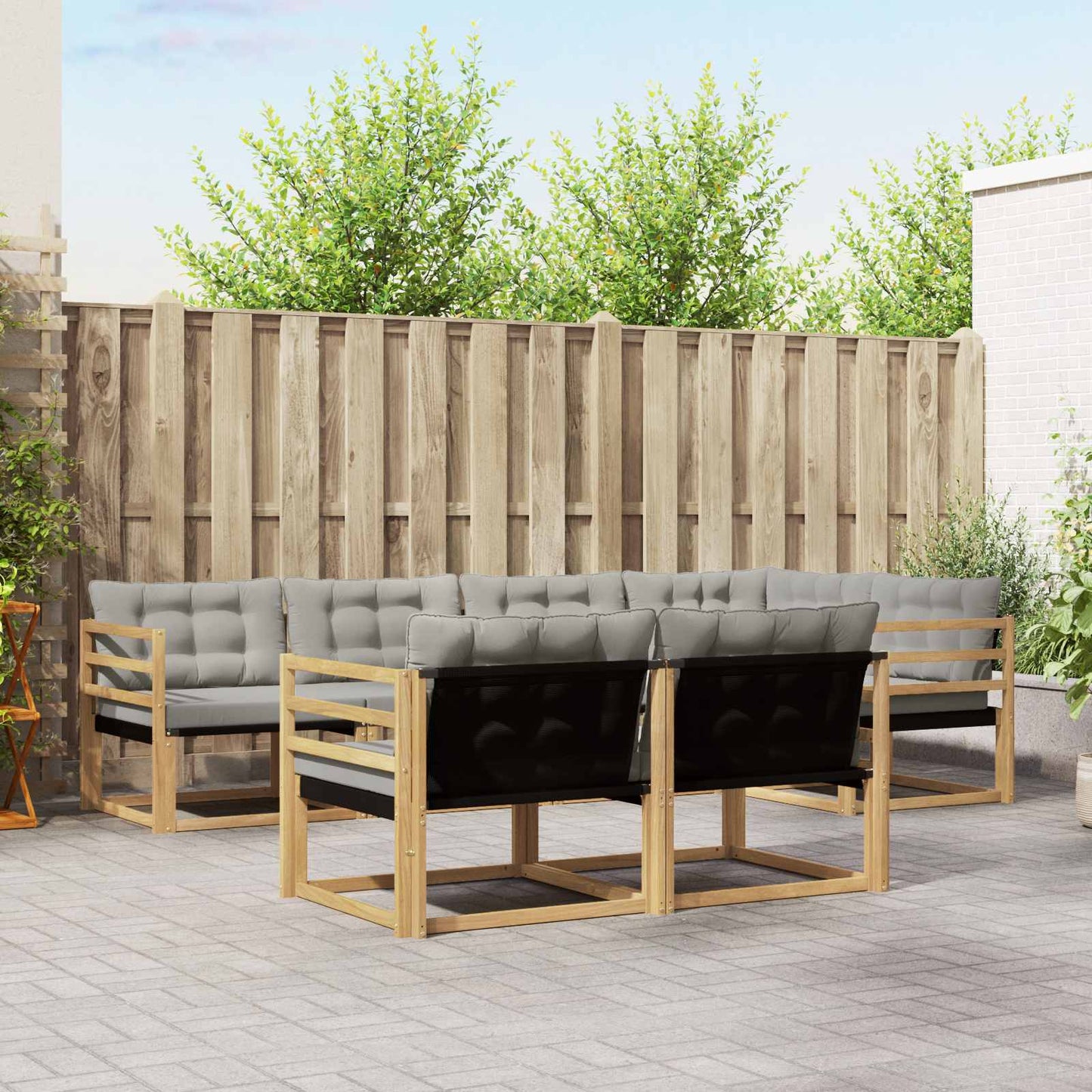 Buiten bankenset met kussen 7 pcs Wit en Lichtgrijs is nu te koop bij PeponiXL, paradijselijk wonen!