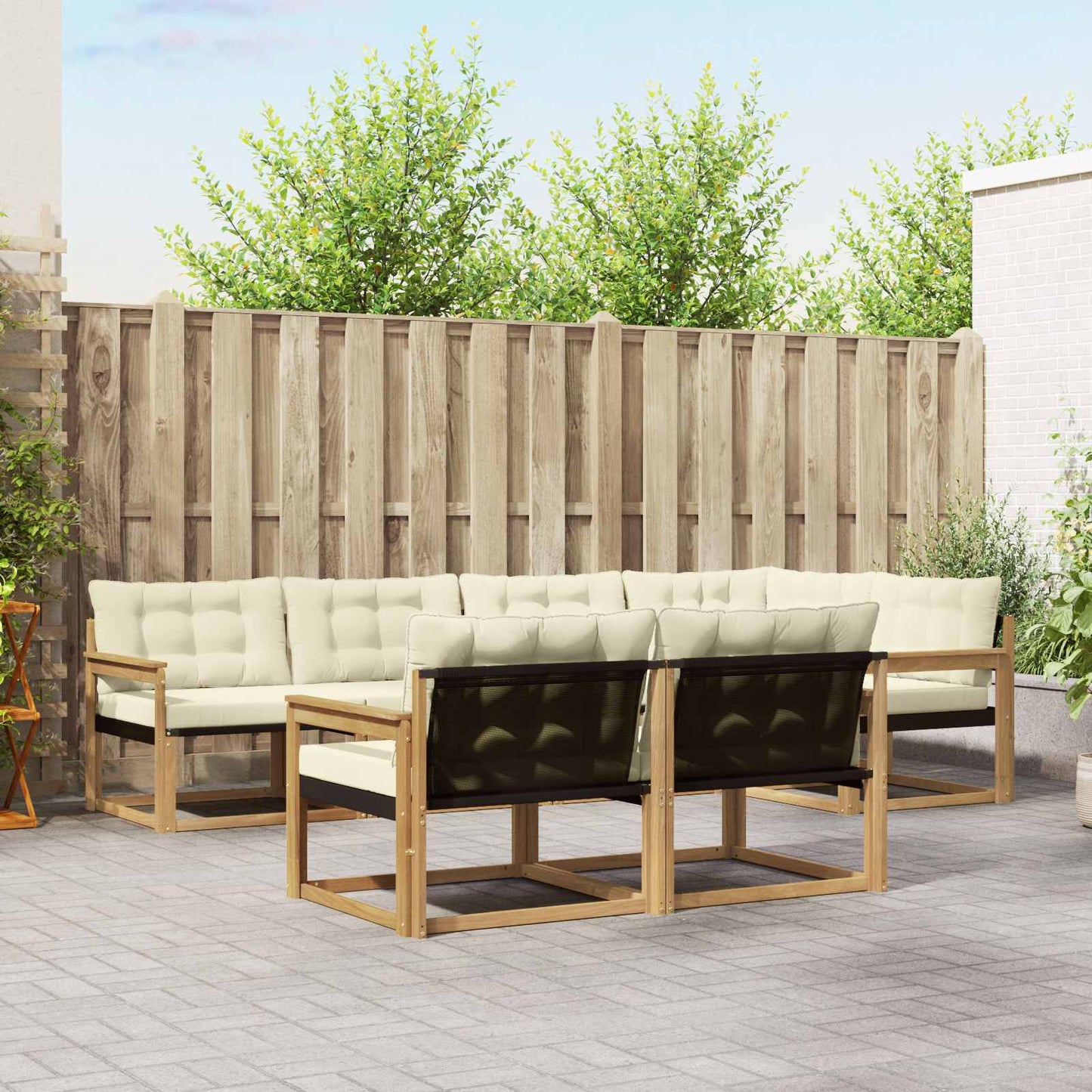 Buiten bankenset met kussen 7 pcs Wit en crèmekleurig is nu te koop bij PeponiXL, paradijselijk wonen!