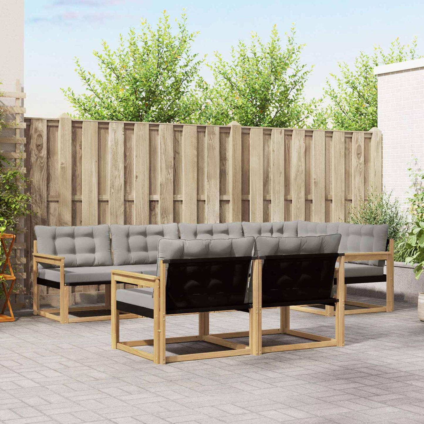 Buiten bankenset met kussen 7 pcs Wit en Lichtgrijs is nu te koop bij PeponiXL, paradijselijk wonen!