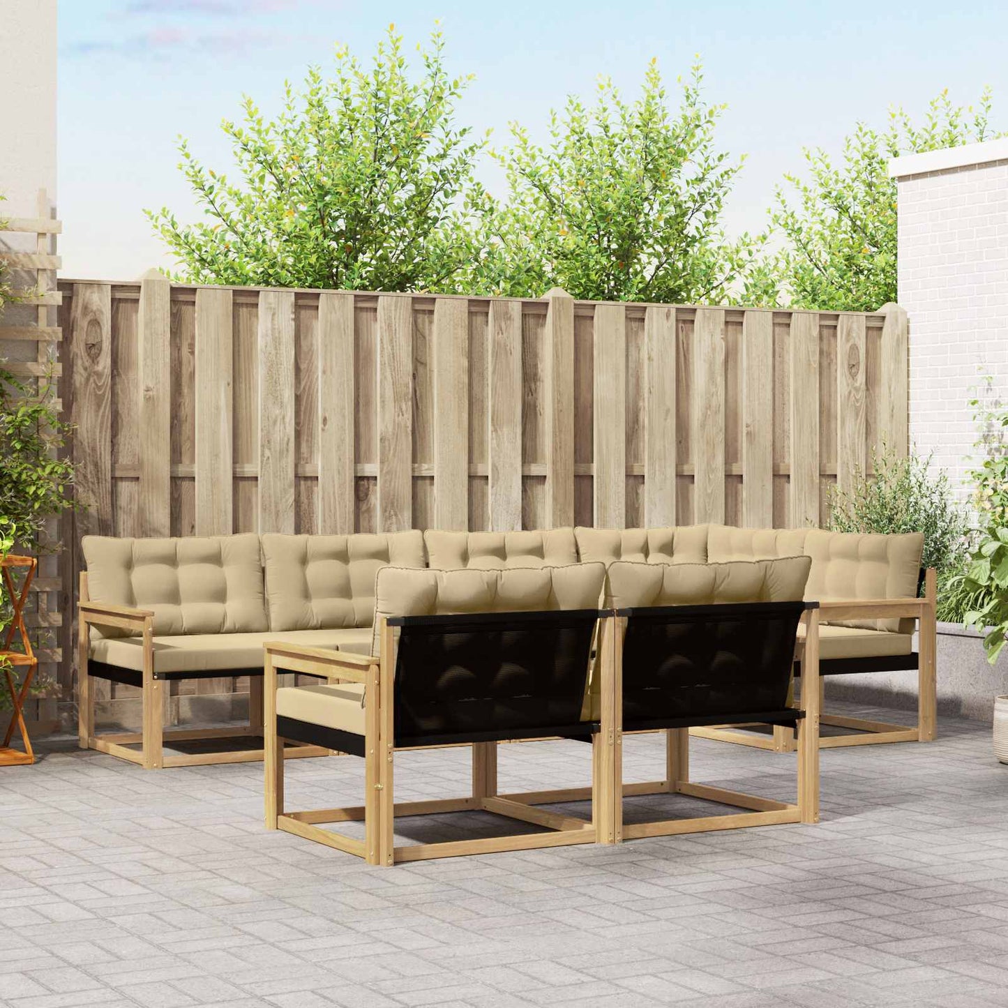 Buiten bankenset met kussen 7 pcs Wit en Beige is nu te koop bij PeponiXL, paradijselijk wonen!