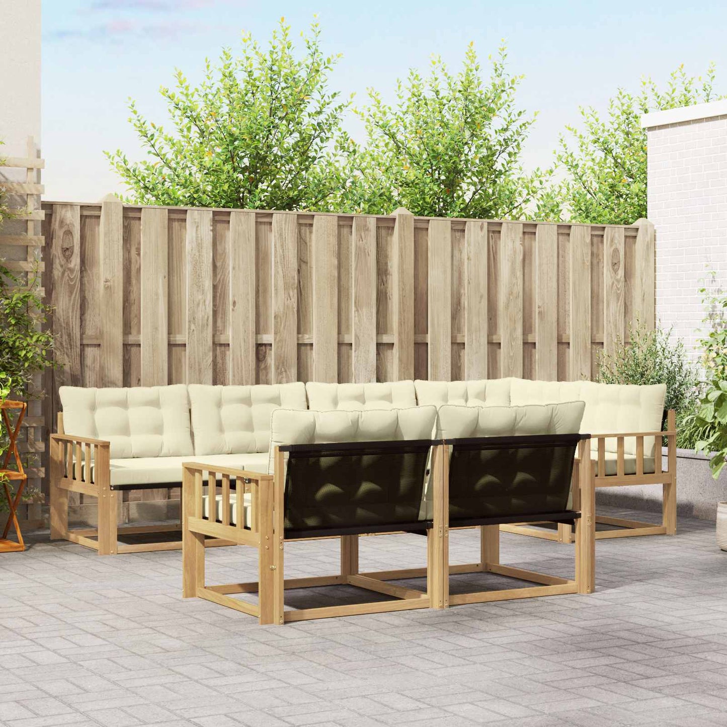 Buiten bankenset met kussen 7 pcs Wit en crèmekleurig is nu te koop bij PeponiXL, paradijselijk wonen!