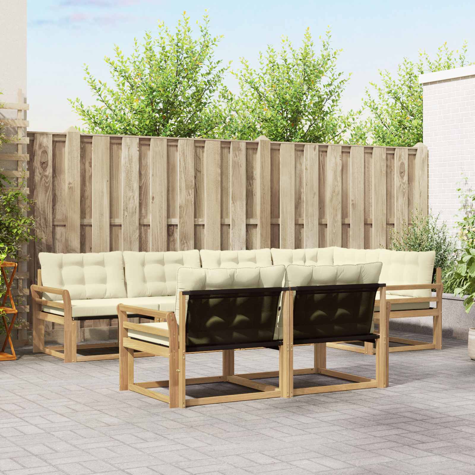 Buiten bankenset met kussen 7 pcs Wit en crèmekleurig is nu te koop bij PeponiXL, paradijselijk wonen!