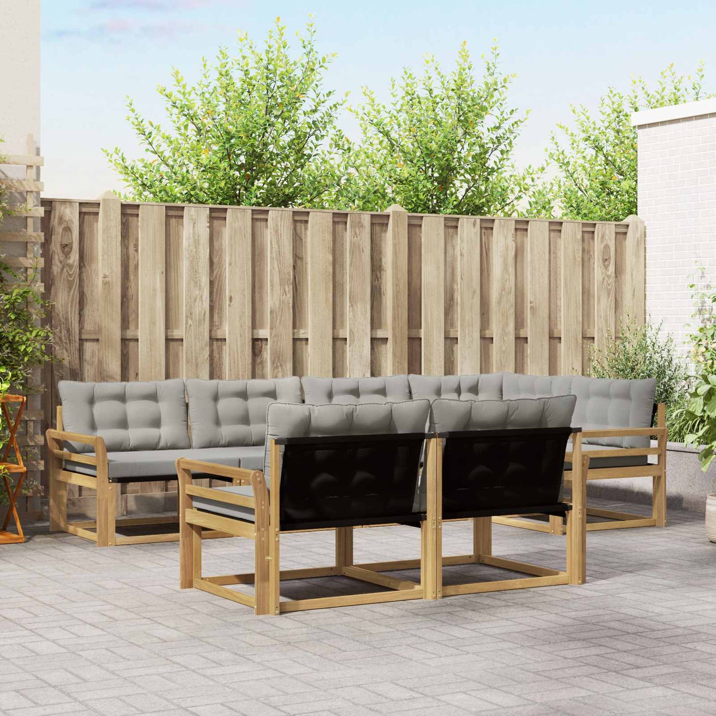 Buiten bankenset met kussen 7 pcs Wit en Lichtgrijs is nu te koop bij PeponiXL, paradijselijk wonen!
