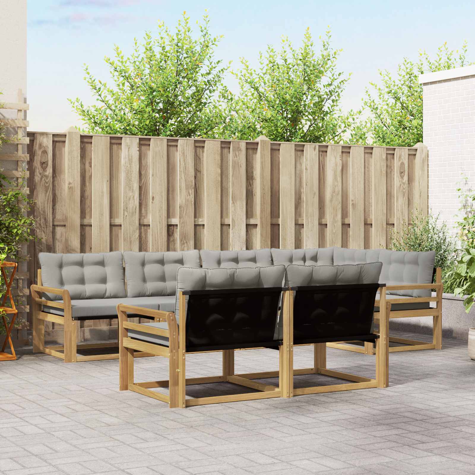 Buiten bankenset met kussen 7 pcs Wit en Lichtgrijs is nu te koop bij PeponiXL, paradijselijk wonen!