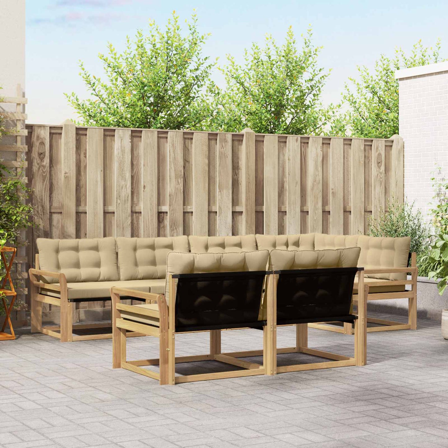 Buiten bankenset met kussen 7 pcs Wit en Beige is nu te koop bij PeponiXL, paradijselijk wonen!