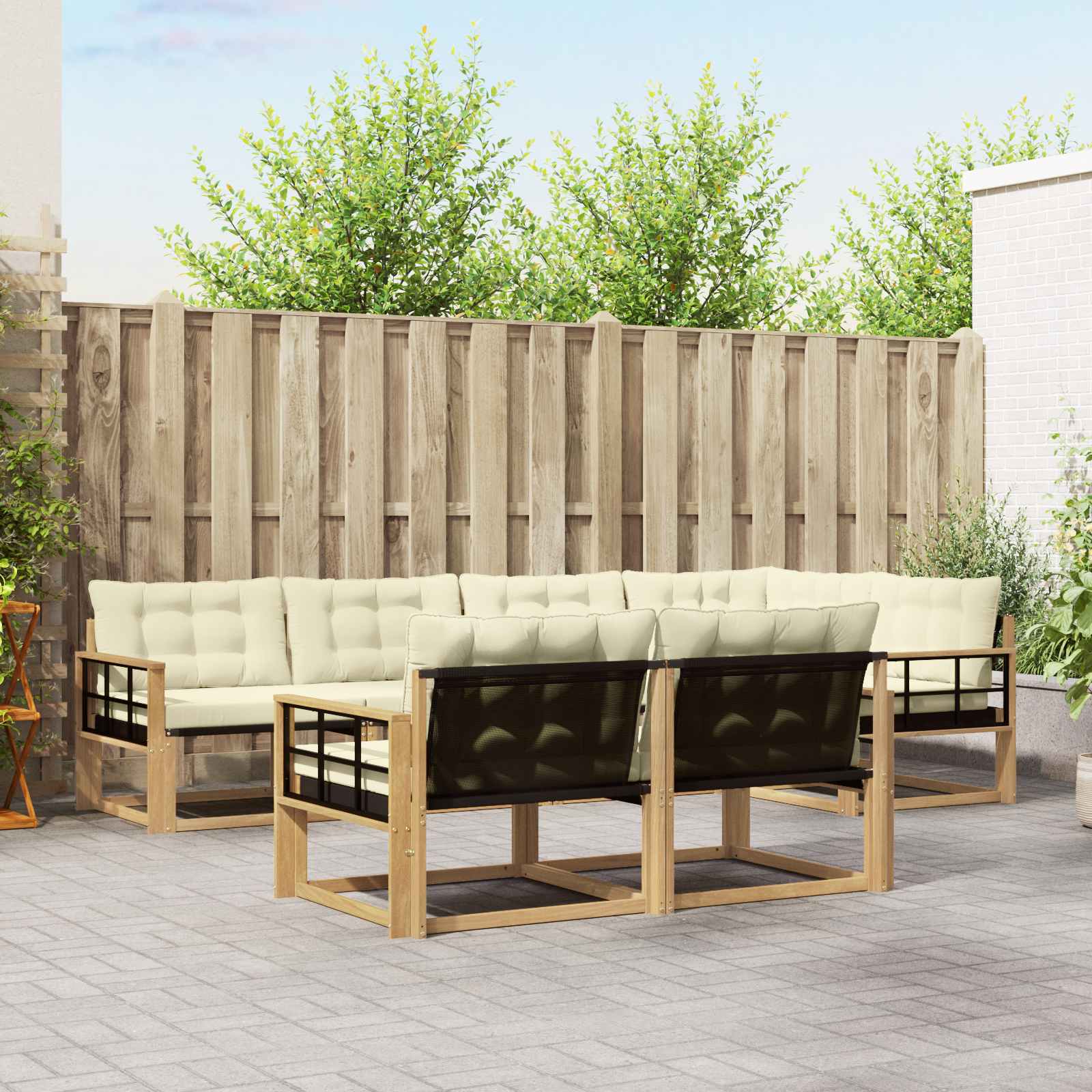 Buiten bankenset met kussen 7 pcs Wit en crèmekleurig is nu te koop bij PeponiXL, paradijselijk wonen!