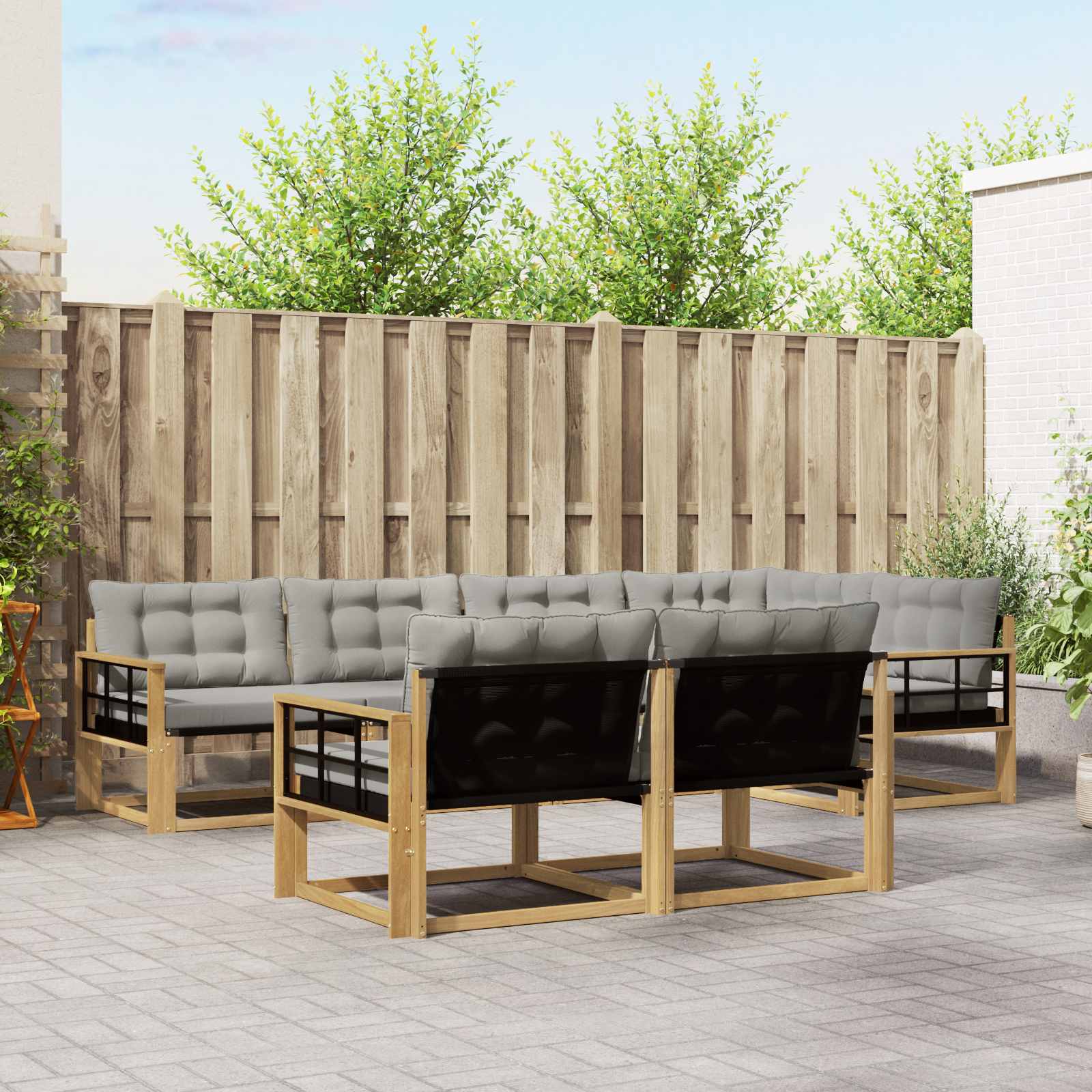 Buiten bankenset 7 pcs Wit en Lichtgrijs is nu te koop bij PeponiXL, paradijselijk wonen!