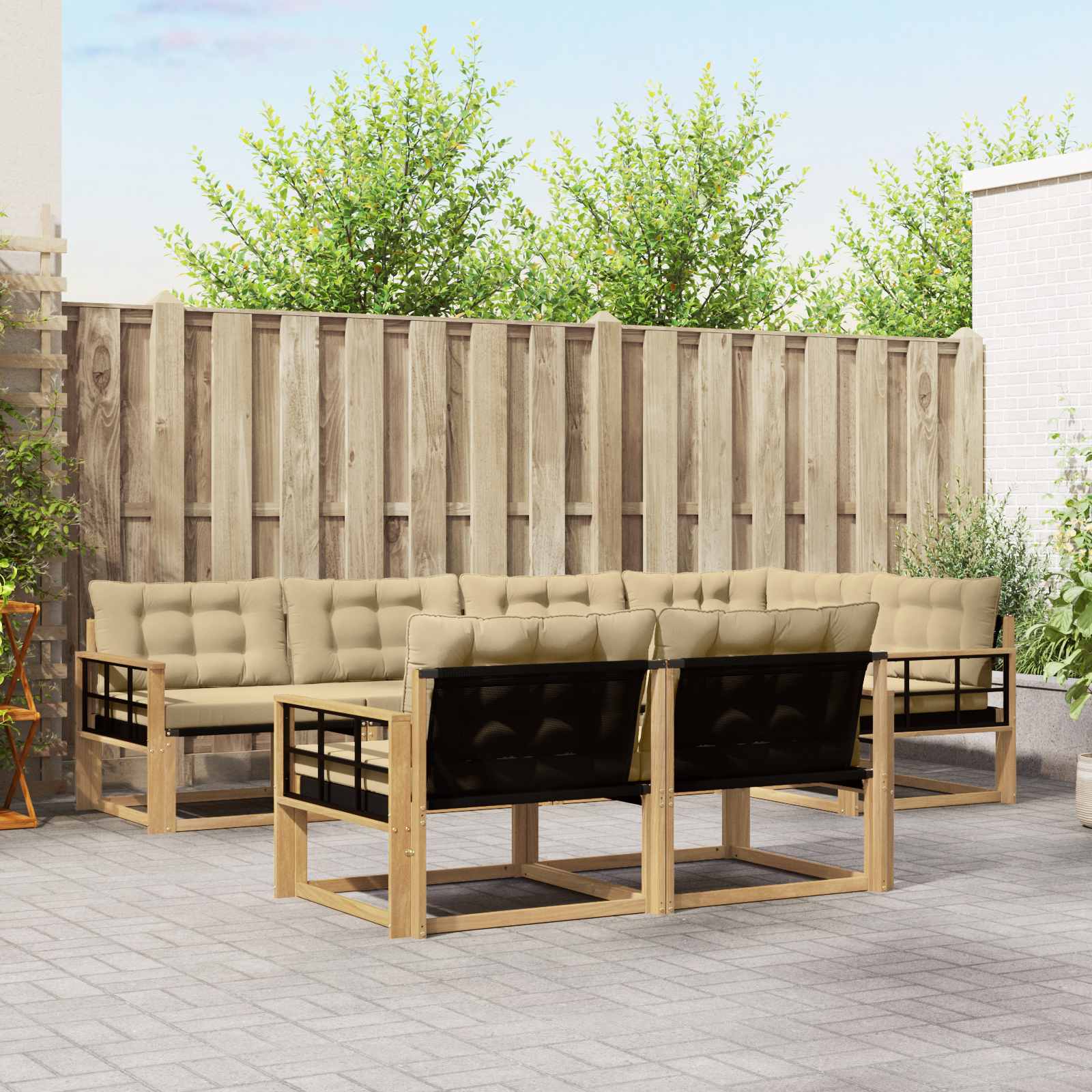 Buiten bankenset met kussen 7 pcs Wit en Beige is nu te koop bij PeponiXL, paradijselijk wonen!