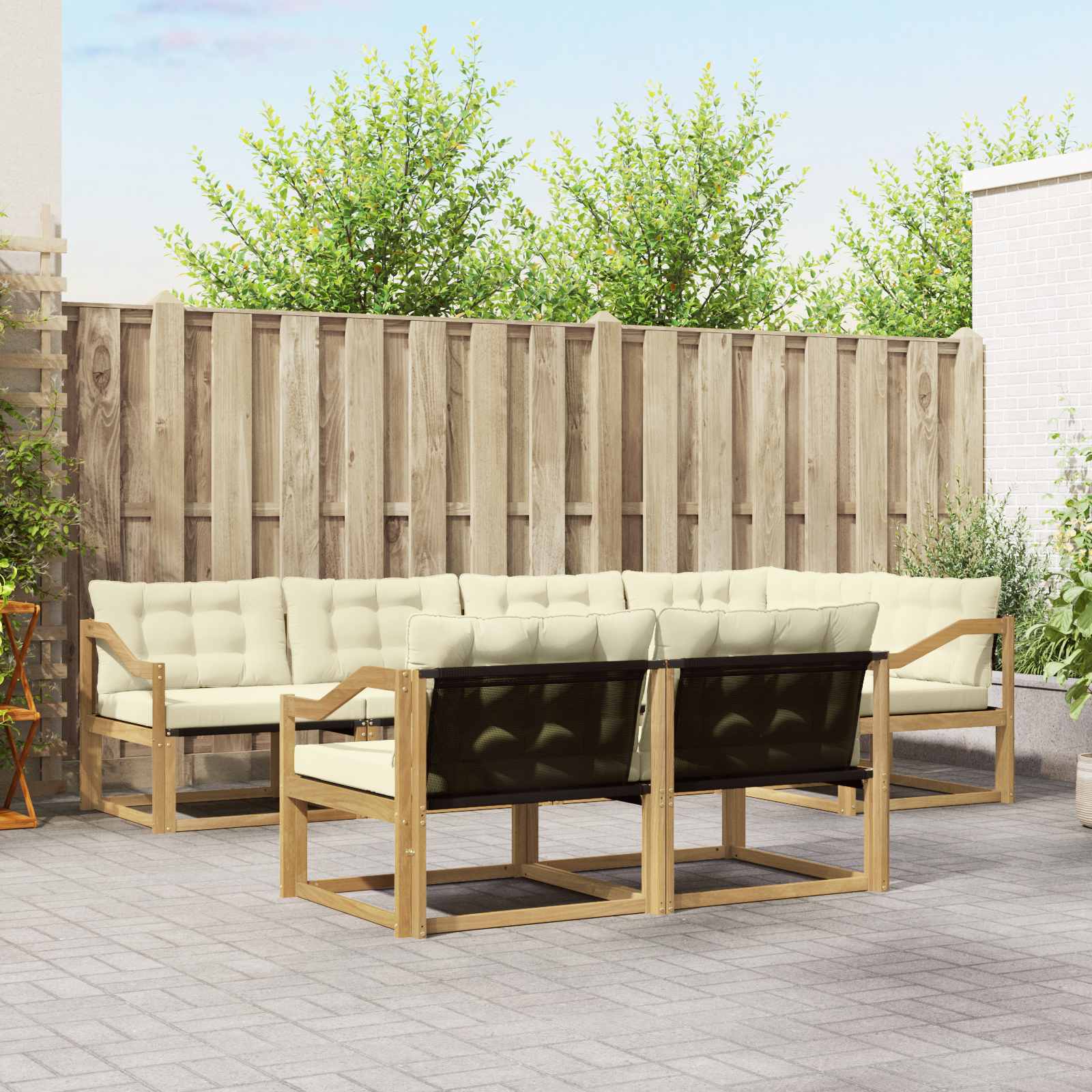Buiten bankenset met kussen 7 pcs Wit en crèmekleurig is nu te koop bij PeponiXL, paradijselijk wonen!