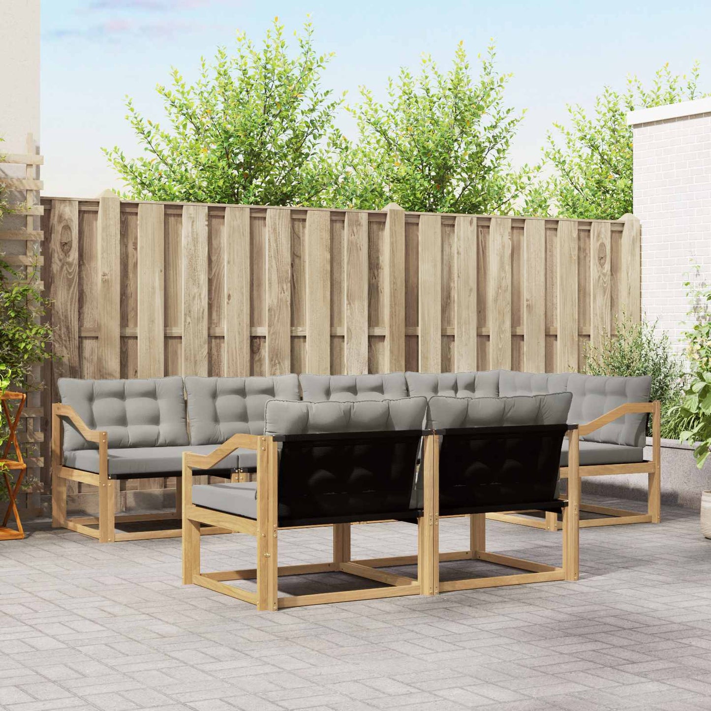Buiten bankenset met kussen 7 pcs Wit en Lichtgrijs is nu te koop bij PeponiXL, paradijselijk wonen!