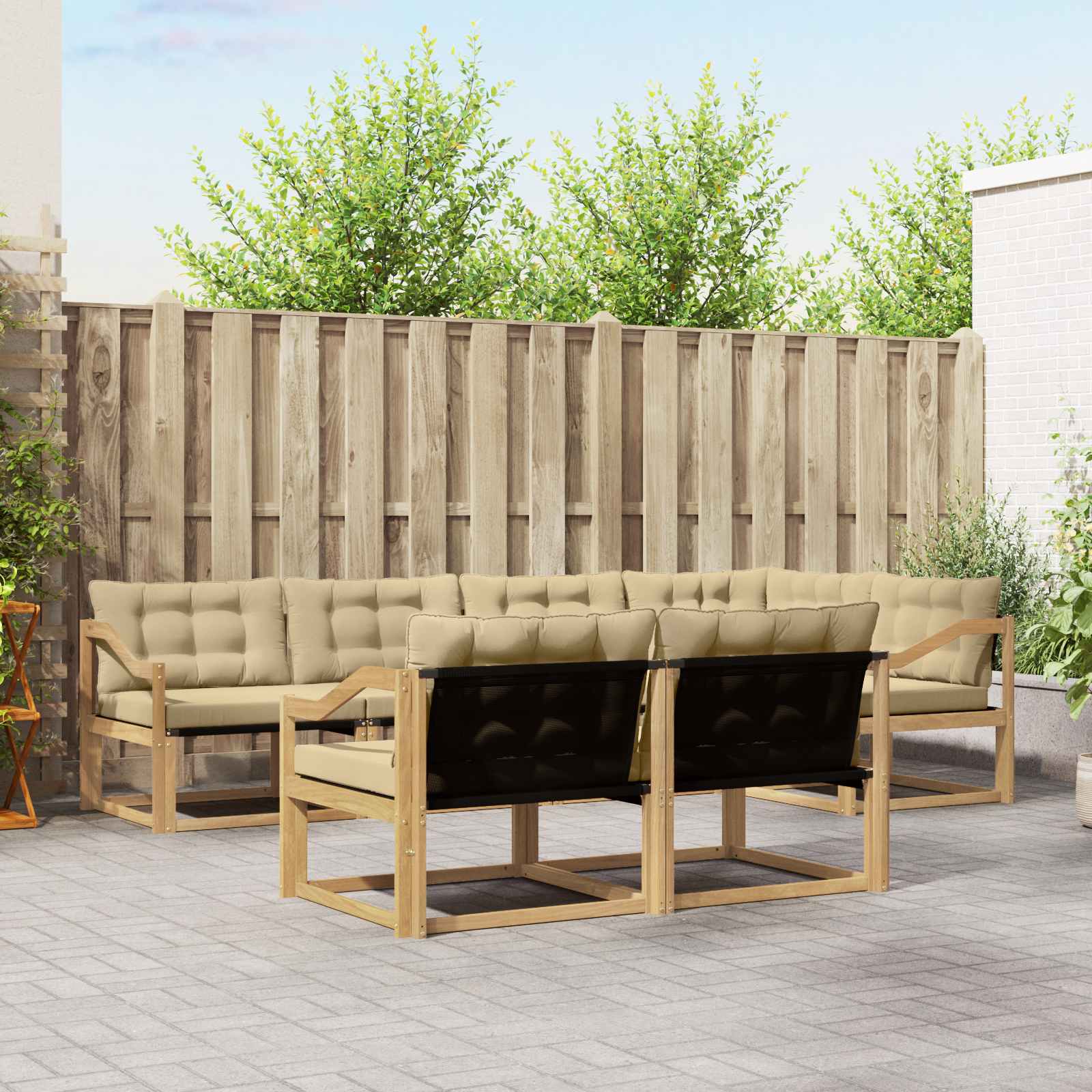 Buiten bankenset met kussen 7 pcs Wit en Beige is nu te koop bij PeponiXL, paradijselijk wonen!