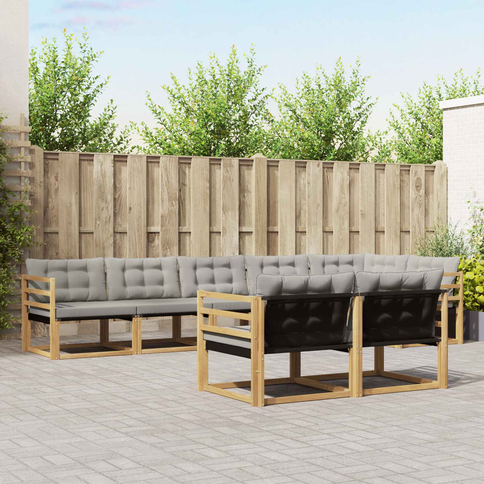 Buiten bankenset met kussen 8 pcs Wit en Lichtgrijs is nu te koop bij PeponiXL, paradijselijk wonen!
