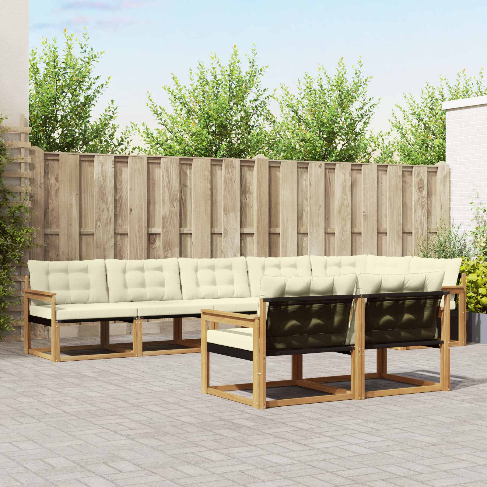 Buiten bankenset met kussen 8 pcs Wit en crèmekleurig is nu te koop bij PeponiXL, paradijselijk wonen!