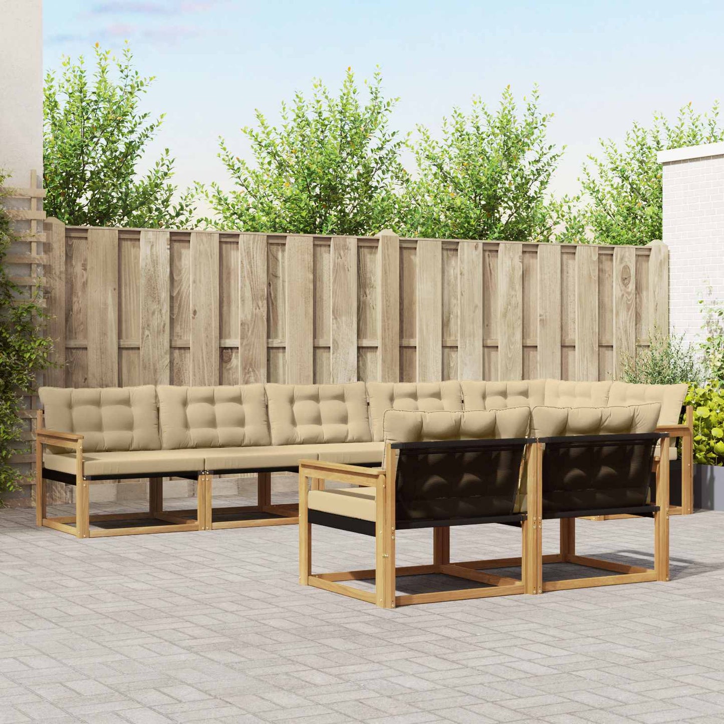 Buiten bankenset met kussen 8 pcs Wit en Beige is nu te koop bij PeponiXL, paradijselijk wonen!