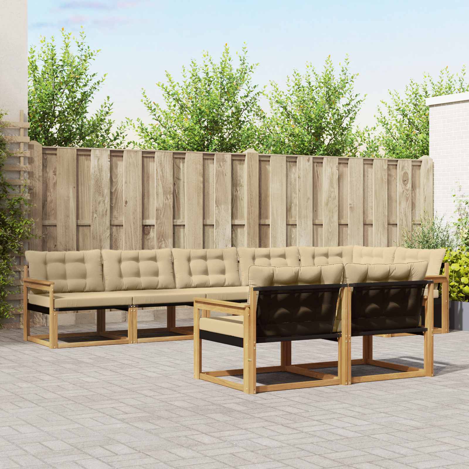 Buiten bankenset met kussen 8 pcs Wit en Beige is nu te koop bij PeponiXL, paradijselijk wonen!