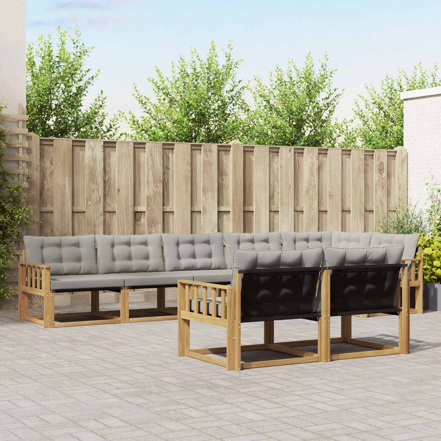 Buiten bankenset met kussen 8 pcs Wit en Lichtgrijs is nu te koop bij PeponiXL, paradijselijk wonen!