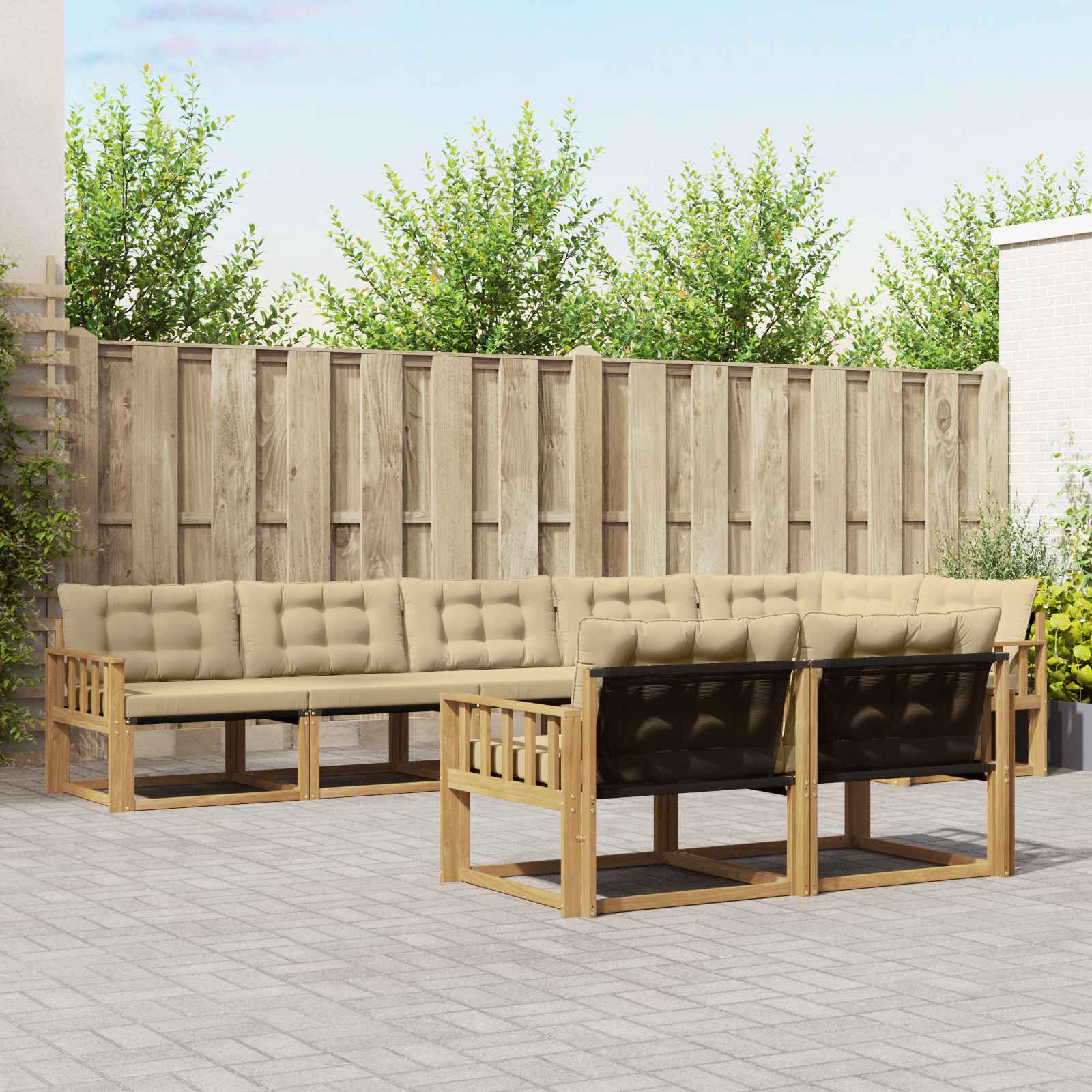 Buiten bankenset met kussen 8 pcs Wit en Beige is nu te koop bij PeponiXL, paradijselijk wonen!