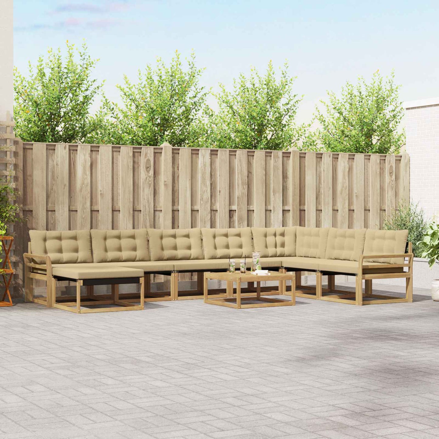 Buiten bankenset 9 pcs Wit en Beige Massief Acaciahout