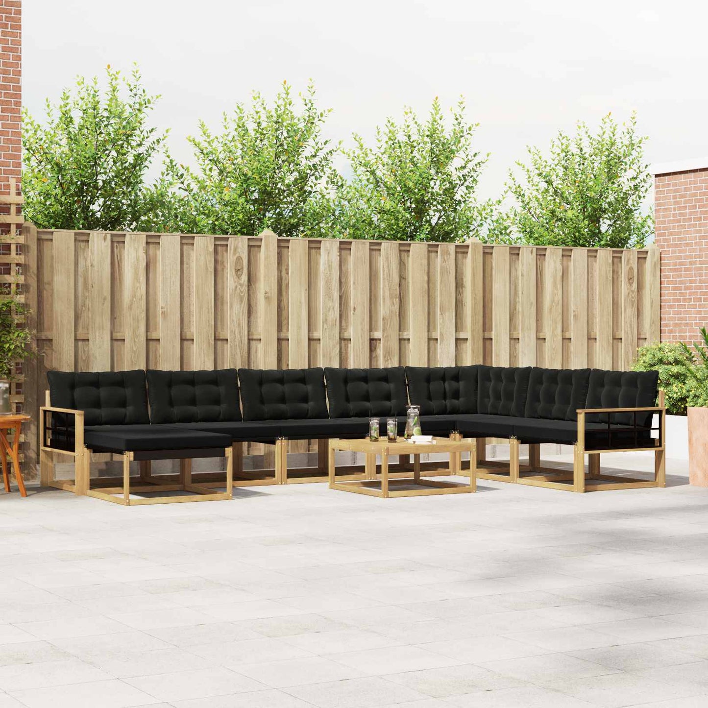 Buiten bankenset 9 pcs Wit en zwart Massief Acaciahout