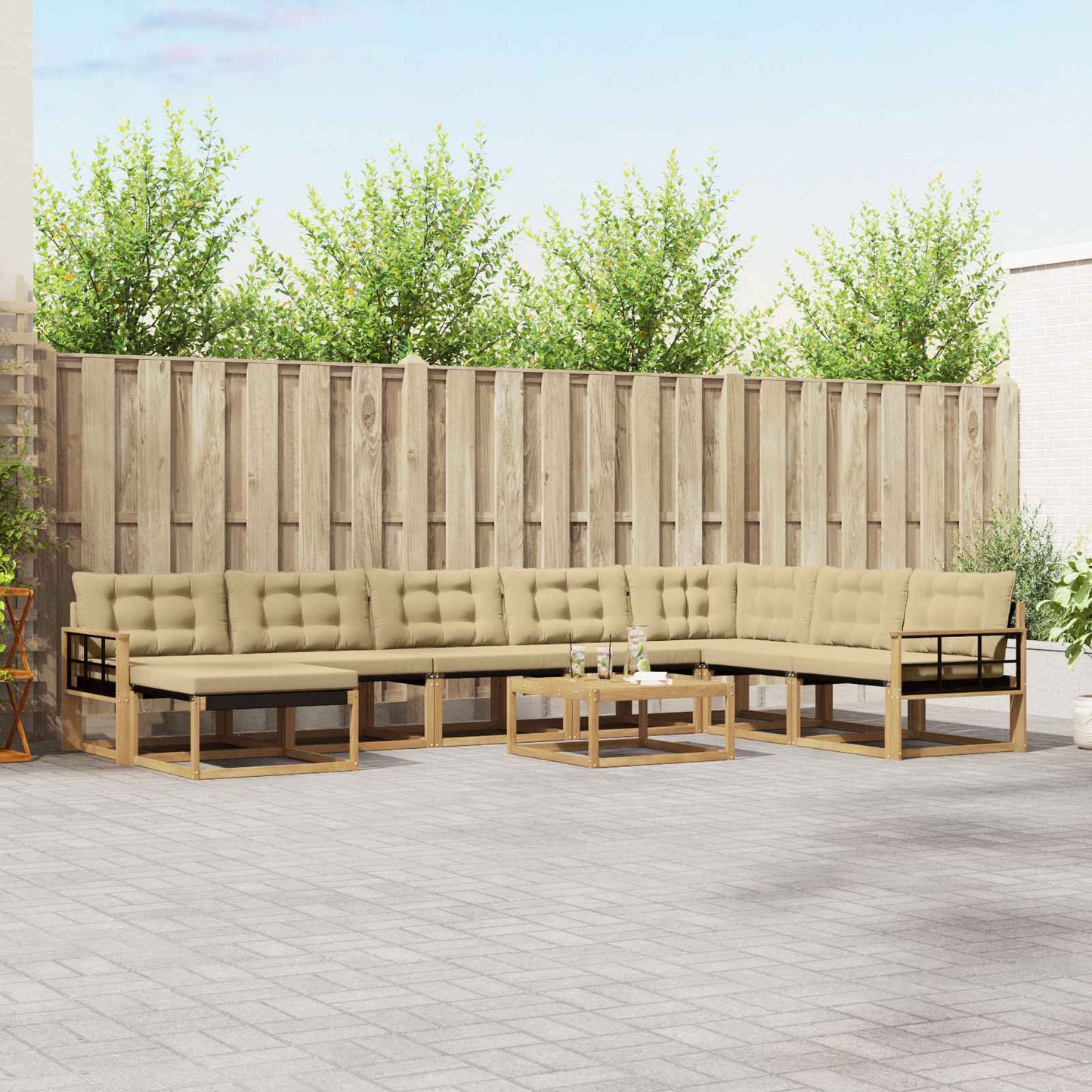 Buiten bankenset 9 pcs Wit en Beige Massief Acaciahout