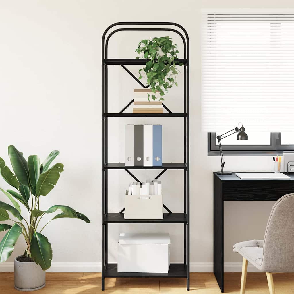 Boekenkast Zwart Eiken 60 x 30 x 183 cm Bewerkt hout is nu te koop bij PeponiXL, paradijselijk wonen!