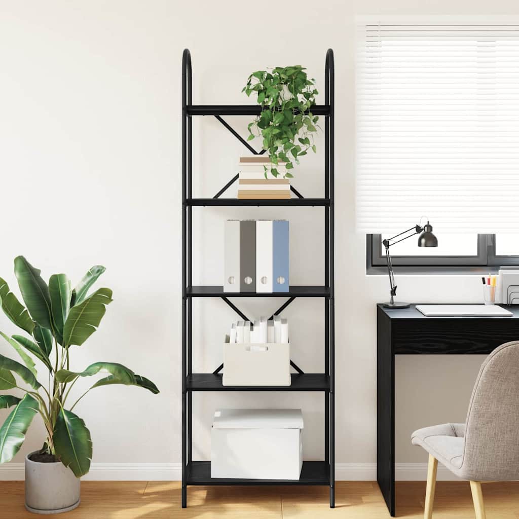 Boekenkast Zwart Eiken 60 x 30 x 183 cm Bewerkt hout is nu te koop bij PeponiXL, paradijselijk wonen!