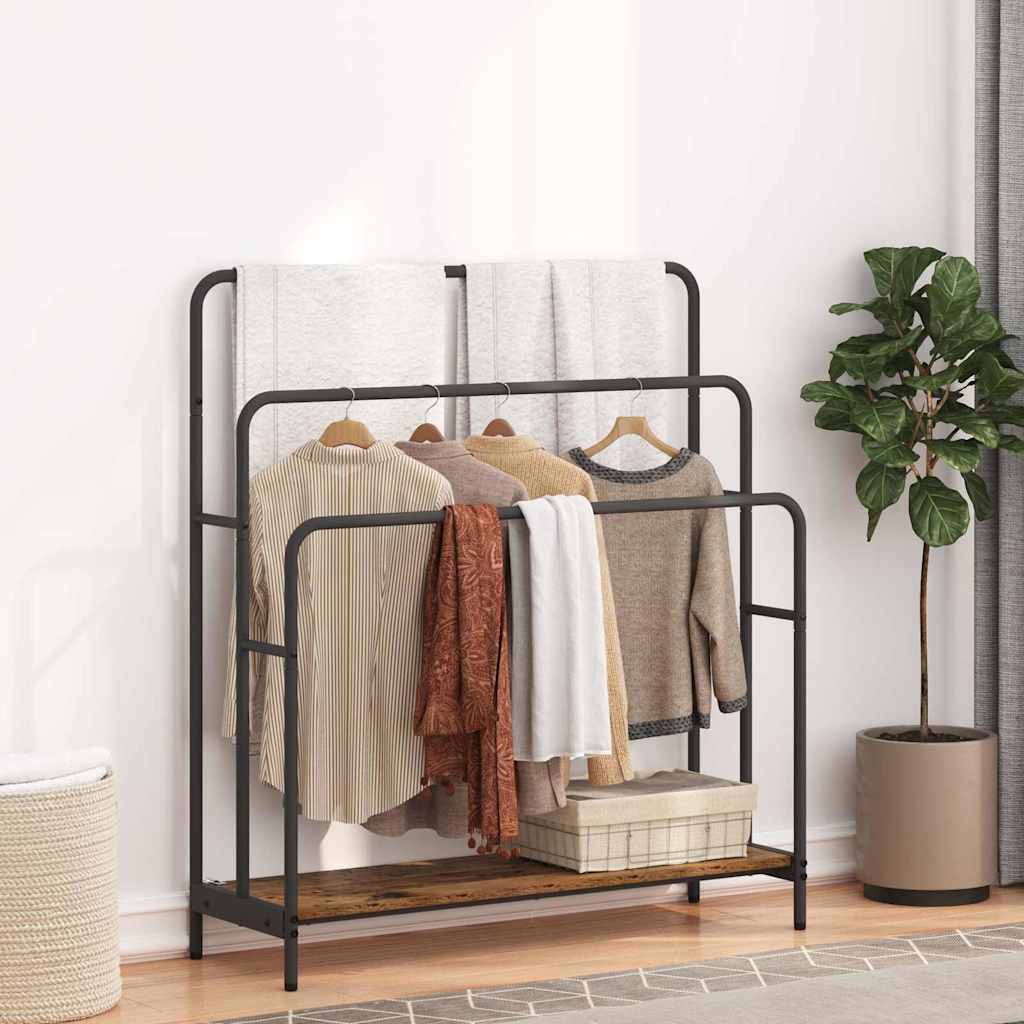 Kledingrek met plank Oudhout 90 x 30 x 100,5 cm Bewerkt hout is nu te koop bij PeponiXL, paradijselijk wonen!