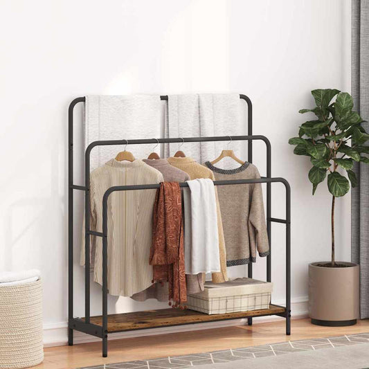 Kledingrek met plank Oudhout 90 x 30 x 100,5 cm Bewerkt hout is nu te koop bij PeponiXL, paradijselijk wonen!