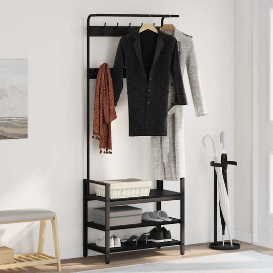 Kapstok met plank Zwart Eiken 75 x 34 x 184 cm Bewerkt hout is nu te koop bij PeponiXL, paradijselijk wonen!