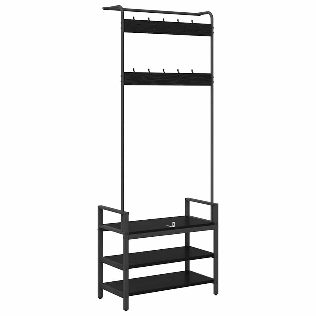 Kapstok met plank Zwart Eiken 75 x 34 x 184 cm Bewerkt hout is nu te koop bij PeponiXL, paradijselijk wonen!