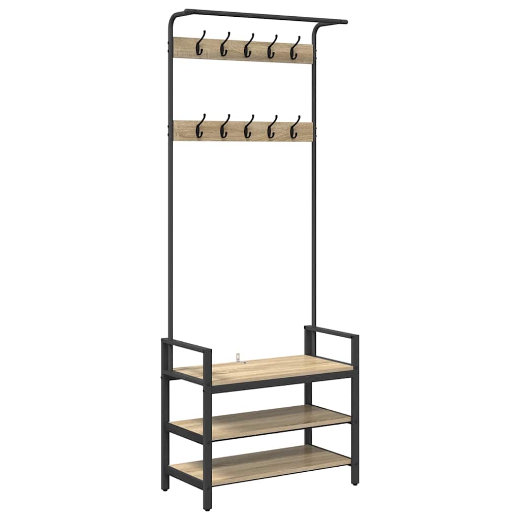 Kapstok met plank Sonoma Eiken 75 x 34 x 184 cm Bewerkt hout is nu te koop bij PeponiXL, paradijselijk wonen!