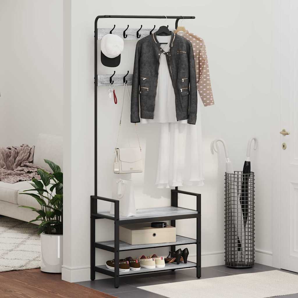 Kapstok met plank Grijs Sonoma 75 x 34 x 184 cm Bewerkt hout is nu te koop bij PeponiXL, paradijselijk wonen!