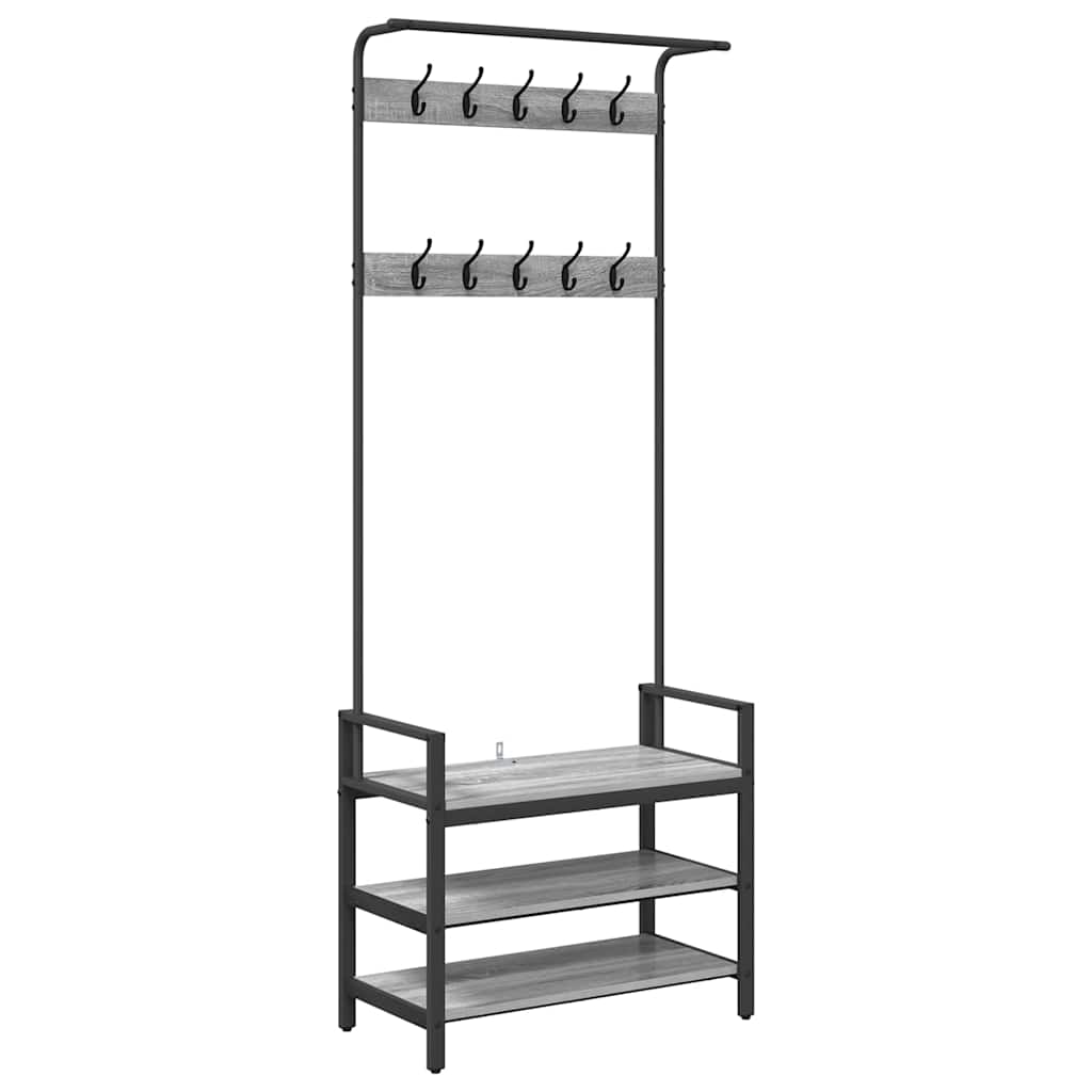 Kapstok met plank Grijs Sonoma 75 x 34 x 184 cm Bewerkt hout is nu te koop bij PeponiXL, paradijselijk wonen!