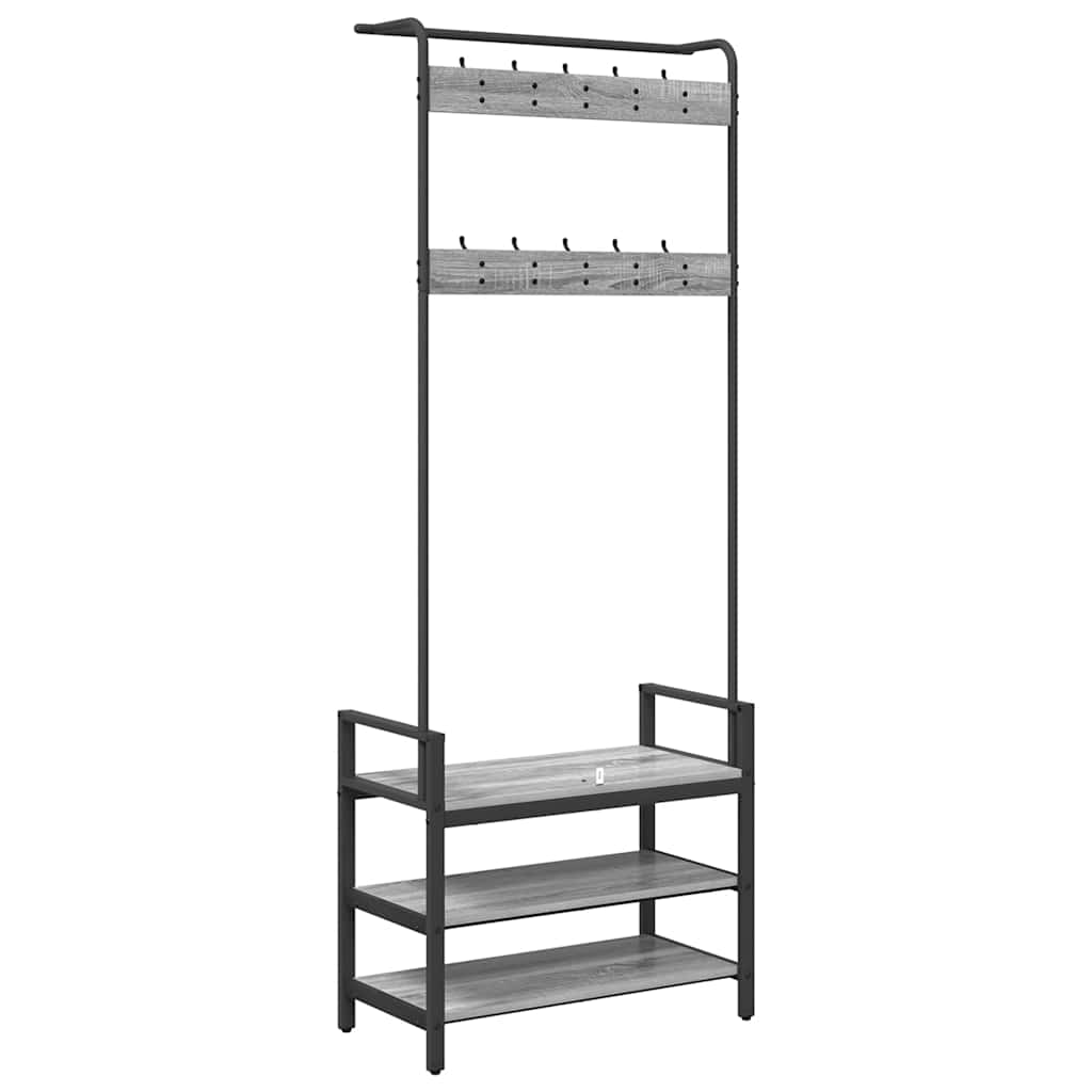 Kapstok met plank Grijs Sonoma 75 x 34 x 184 cm Bewerkt hout is nu te koop bij PeponiXL, paradijselijk wonen!