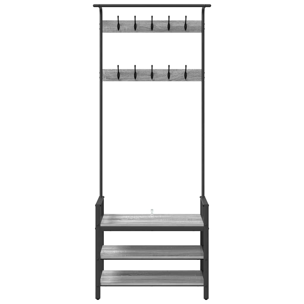 Kapstok met plank Grijs Sonoma 75 x 34 x 184 cm Bewerkt hout is nu te koop bij PeponiXL, paradijselijk wonen!