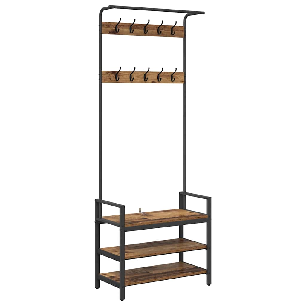 Kapstok met plank Oudhout 75 x 34 x 184 cm Bewerkt hout is nu te koop bij PeponiXL, paradijselijk wonen!